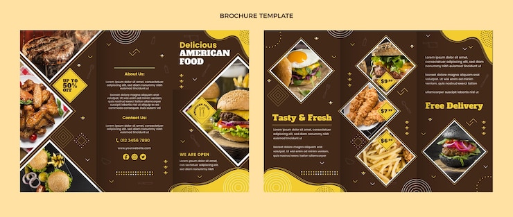 Vettore gratuito brochure di cibo americano dal design piatto