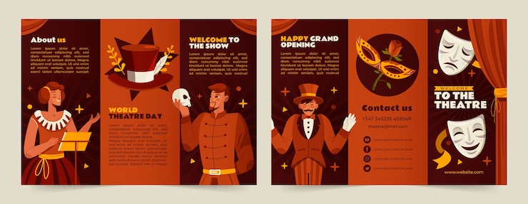 Vettore gratuito brochure di spettacoli teatrali disegnati a mano