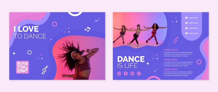 Vettore gratuito brochure dinamica scuola di danza disegnata a mano