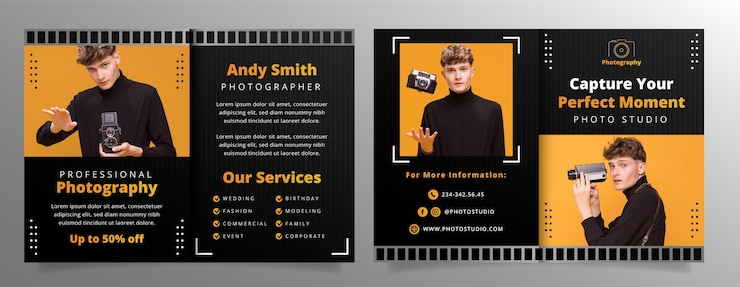 Vettore gratuito brochure studio fotografico gradiente