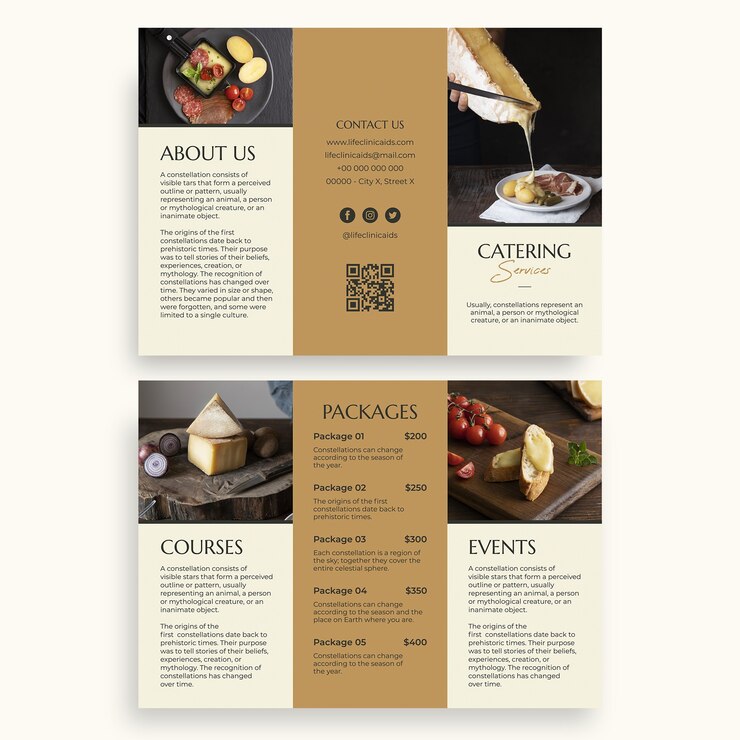 Vettore gratuito brochure sui servizi di ristorazione professionale