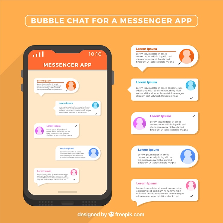 Vettore gratuito bubble chat per l'applicazione di messaggistica in stile piatto