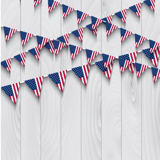 Vettore gratuito bunting di usa sullo sfondo in legno
