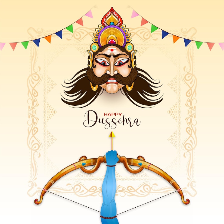 Vettore gratuito buon dussehra, festa culturale indiana, saluto sullo sfondo
