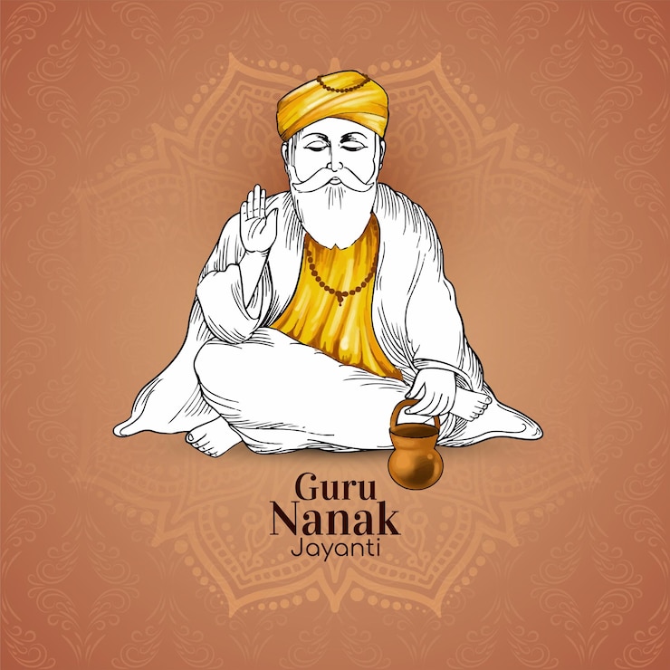 Vettore gratuito buon giorno guru nanak jayanti carta di festa tradizionale sikh