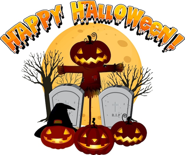 Buon Halloween con Jack-o'-lantern al cimitero