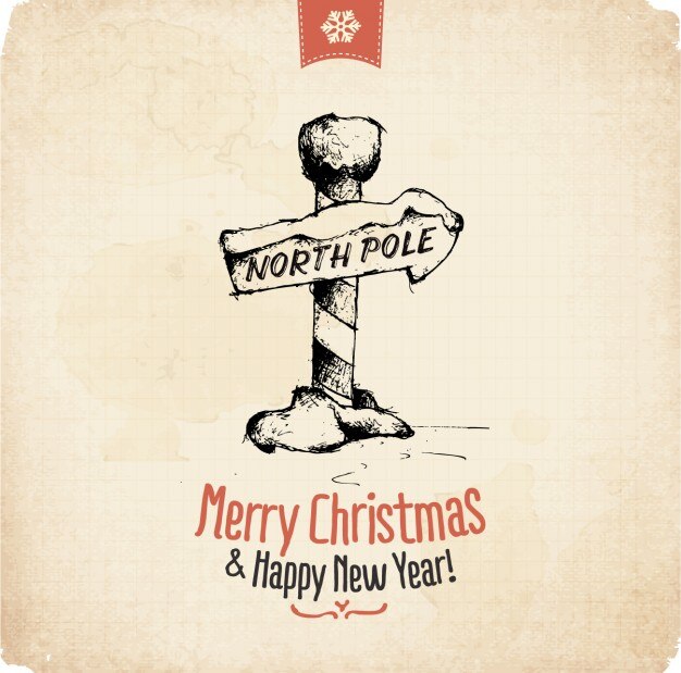 Vettore gratuito buon natale a polo nord carta