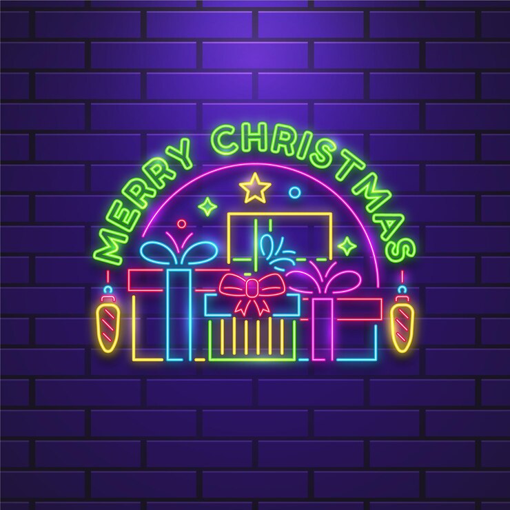Vettore gratuito buon natale al neon