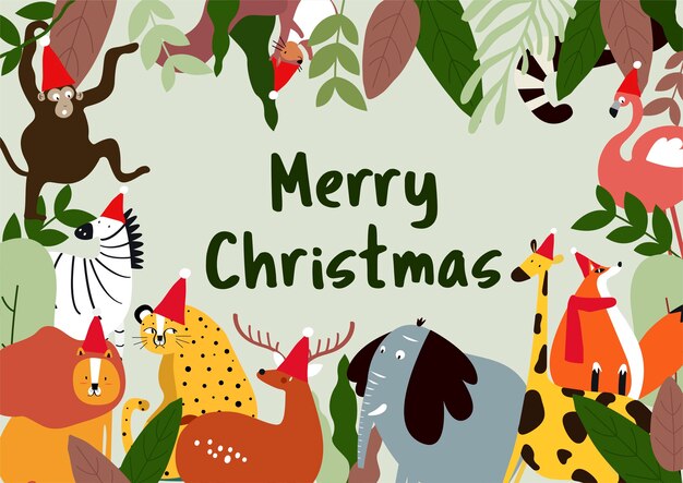 Buon Natale animale tema carta vettoriale