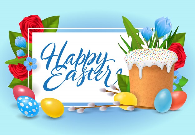 Buona Pasqua lettering. Iscrizione celebrazione religiosa con uova colorate