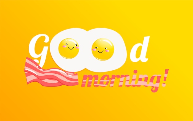 Buongiorno banner. Classica gustosa colazione a base di uova e pancetta.