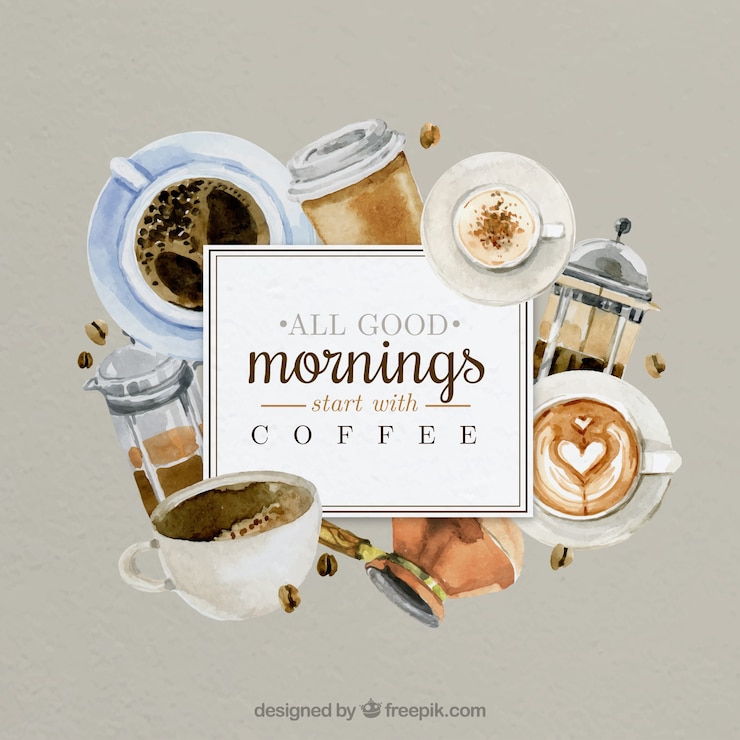 Vettore gratuito buongiorno con caffè dipinti a mano