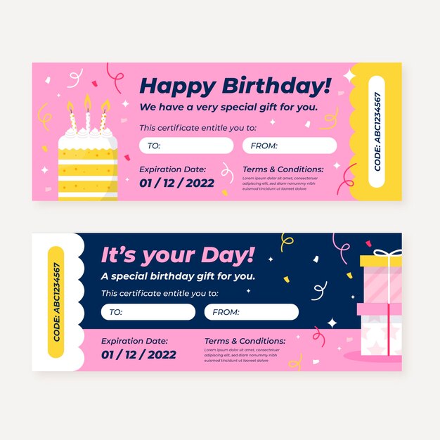Buono regalo di compleanno design piatto