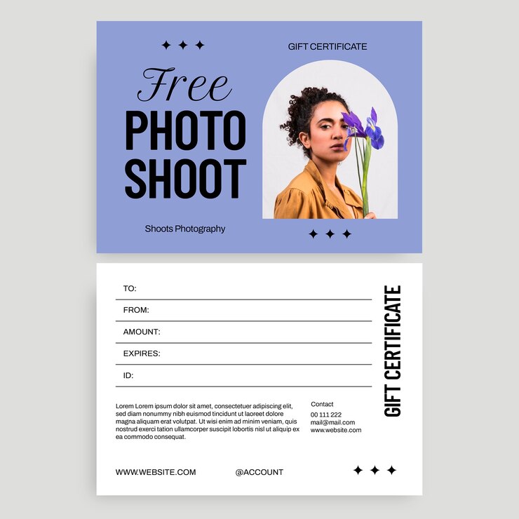 Vettore gratuito buono regalo per fotografo di servizi fotografici moderni
