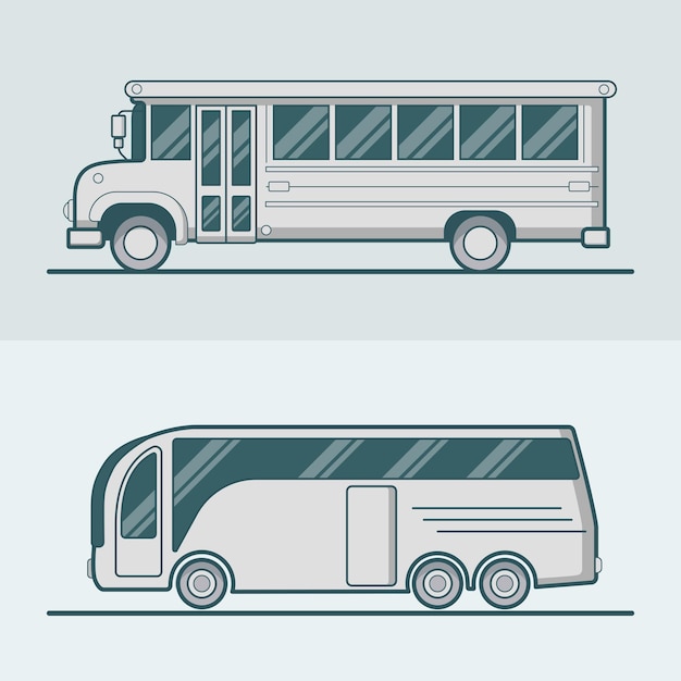 Bus scuola turistica intracity schoolbus lineart line art trasporto su strada set.