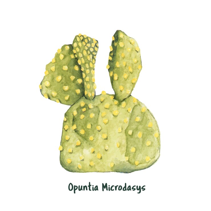 Vettore gratuito cactus delle orecchie del coniglietto di opuntia microdasys disegnato a mano