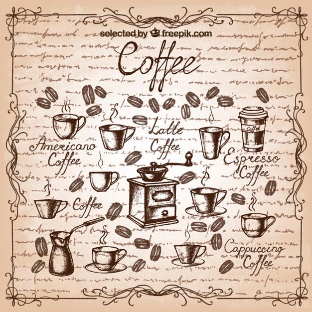 Vettore gratuito caffè elementi disegnati a mano