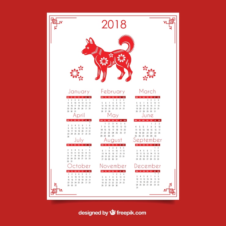 Vettore gratuito calendario 2018 di felice anno nuovo cinese