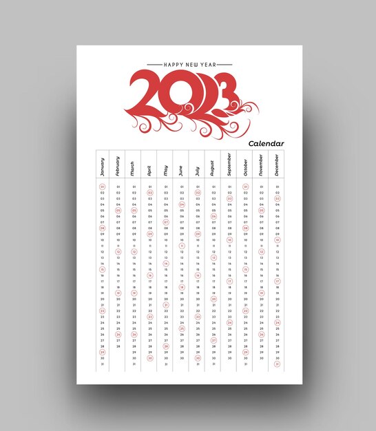 Calendario 2023 Felice Anno Nuovo Modello Design