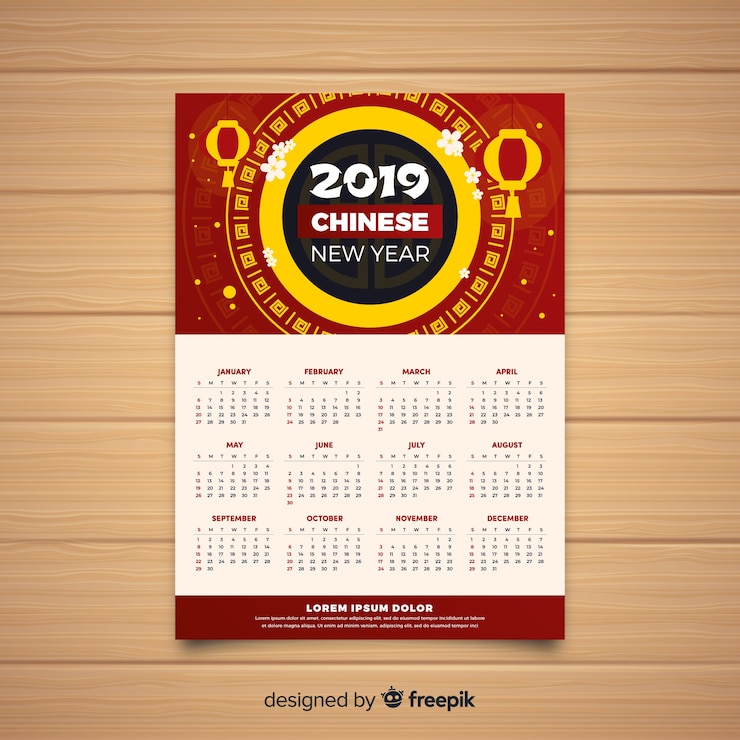 Vettore gratuito calendario cinese del nuovo anno creativo