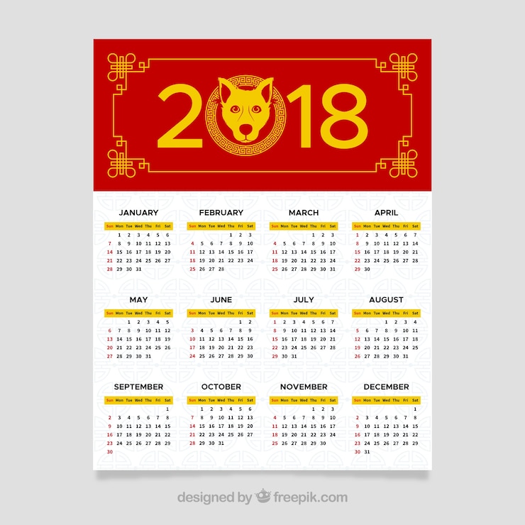 Vettore gratuito calendario cinese del nuovo anno