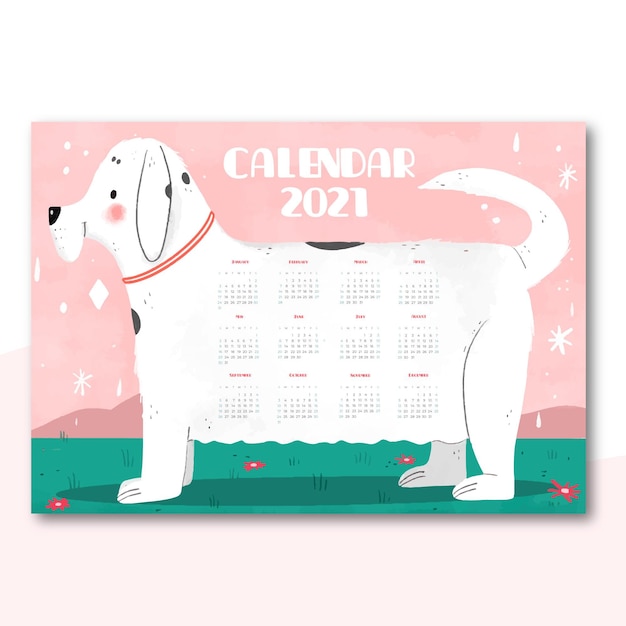 Calendario del nuovo anno 2021 disegnato a mano con il cane