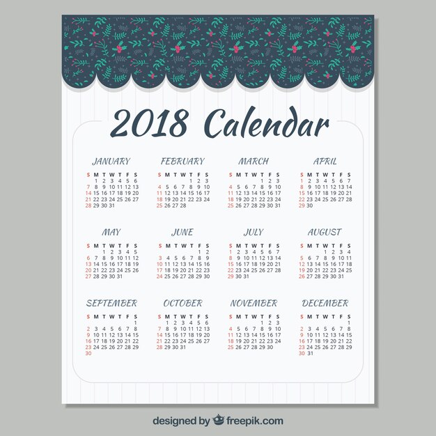 Calendario dell'annata 2018 con fiori