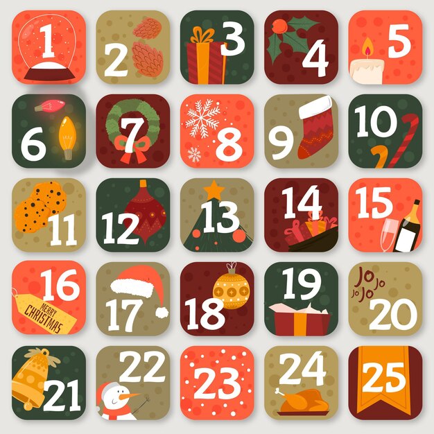 Calendario dell'avvento design piatto