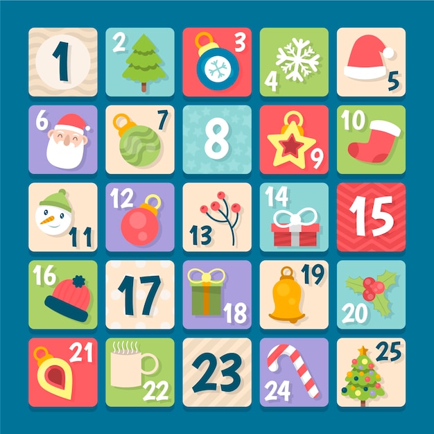 Calendario dell'avvento festivo design piatto
