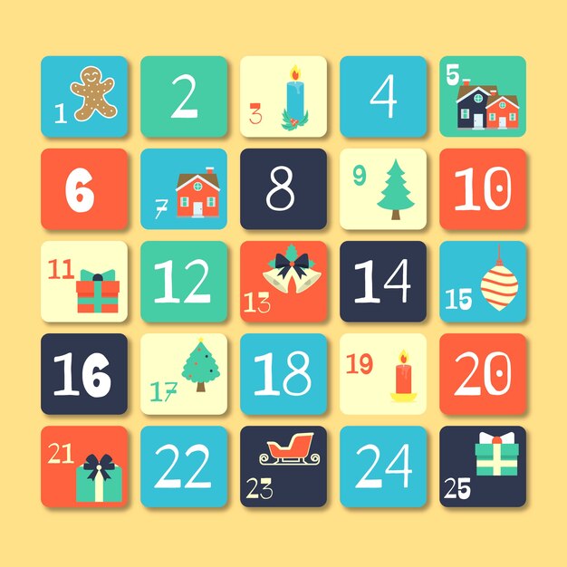 Calendario dell'avvento festivo design piatto