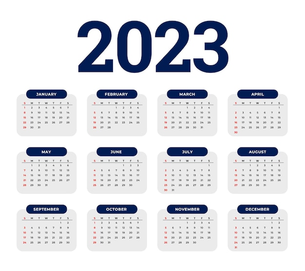 Calendario della pagina 2023 in stile minimal per il nuovo anno