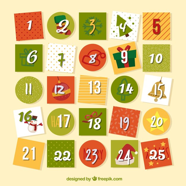 Calendario di avvenimenti in toni verdi, gialli e arancioni