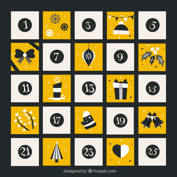 Vettore gratuito calendario di avvento in giallo, beige e nero