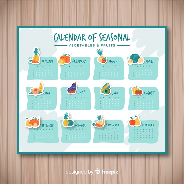 Vettore gratuito calendario di cibo stagionale disegnato a mano