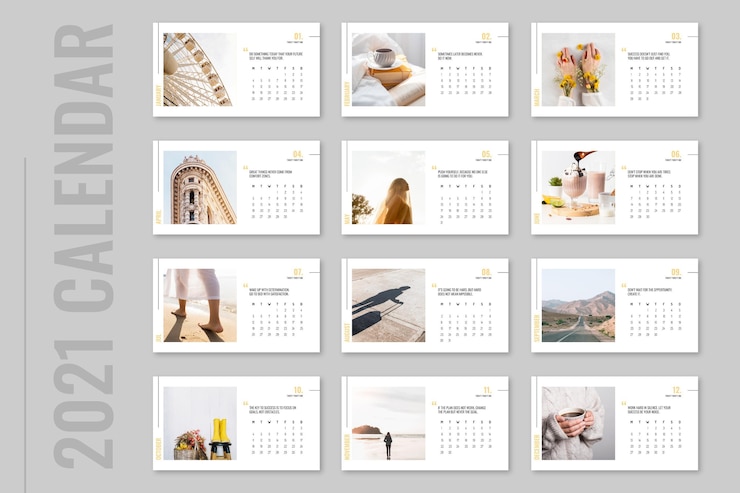 Vettore gratuito calendario mensile della natura delle foto ispiratrici minimaliste