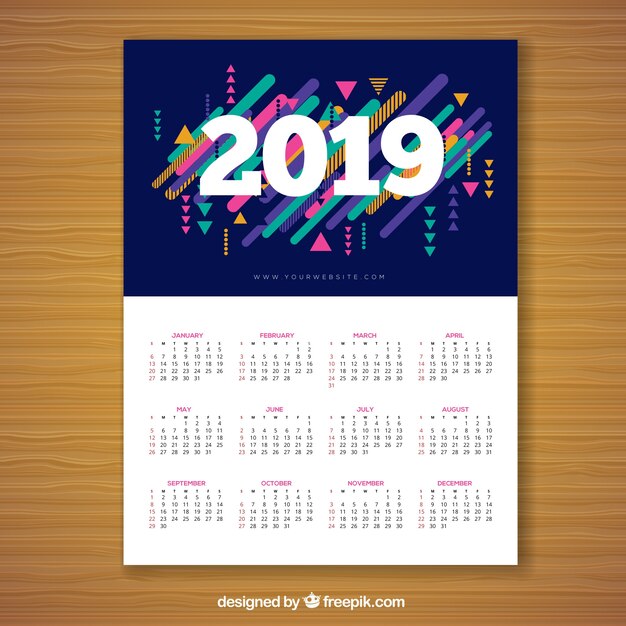 Calendario per il 2019 in stile memphis