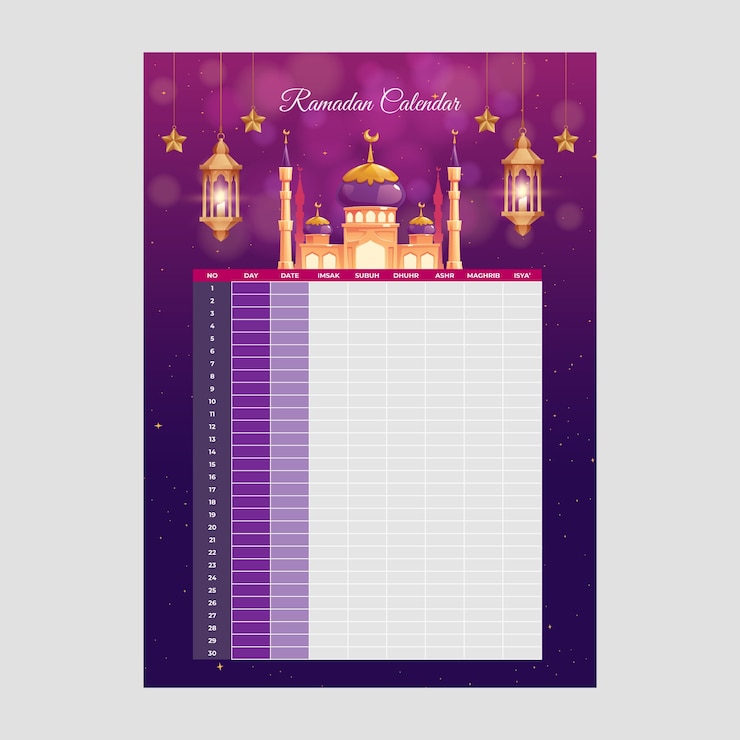 Vettore gratuito calendario ramadan realistico