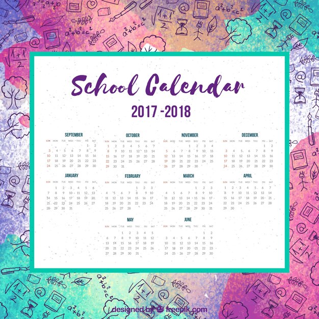 Calendario scolastico acquerello con disegni