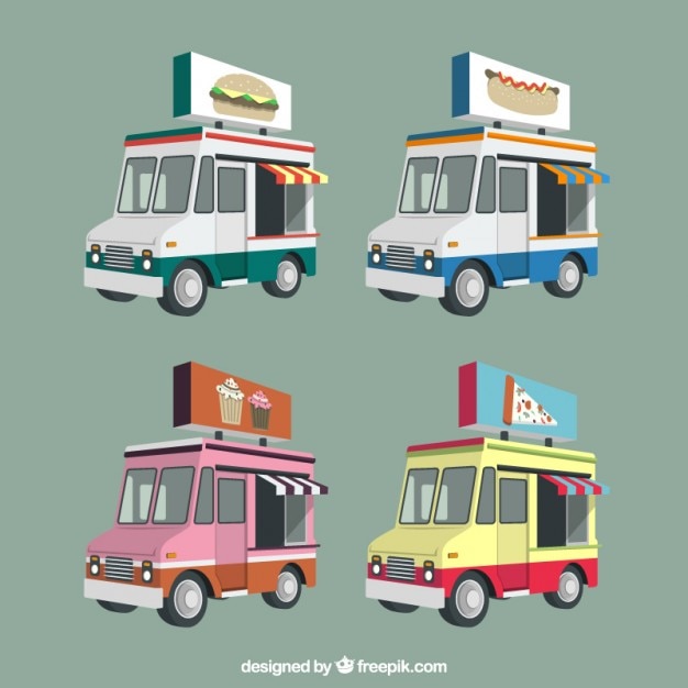 Vettore gratuito camion alimentari in confezione 3d