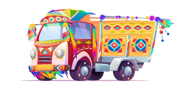 Vettore gratuito camion jingle, trasporto ornato indiano o pakistano