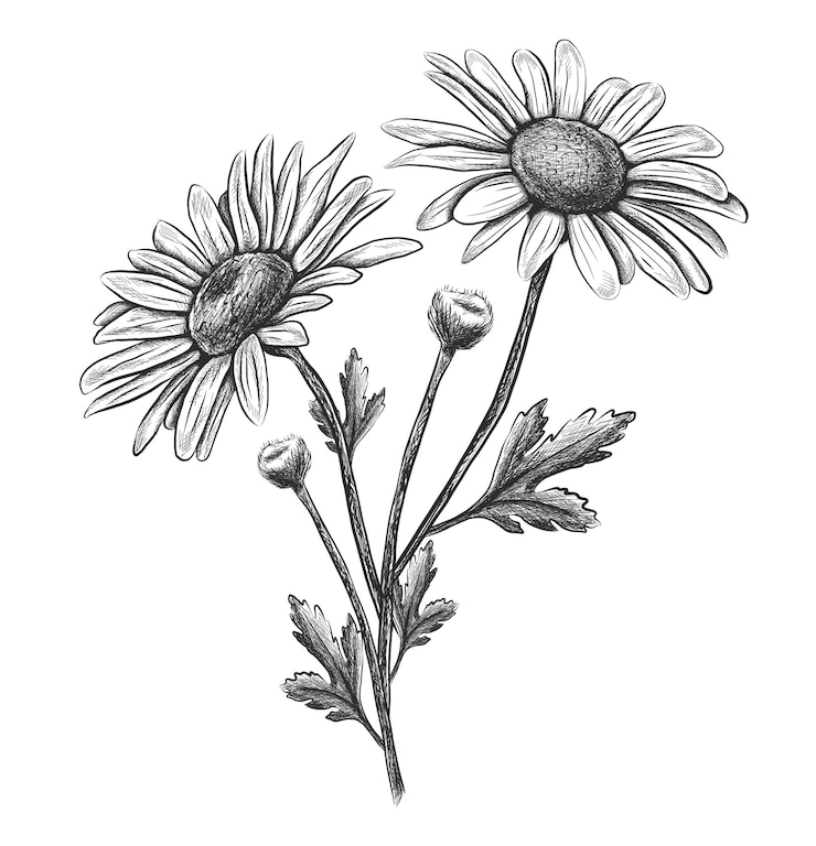 Vettore gratuito camomilla fiore disegnato a mano di vettore.