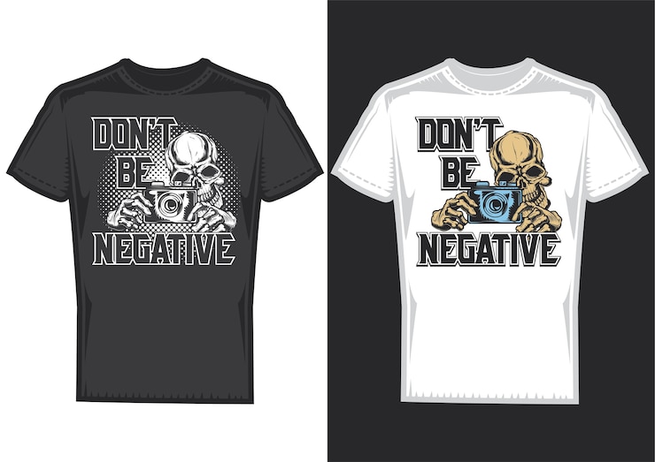Vettore gratuito campioni di design di t-shirt con illustrazione di un teschio di fotografo con fotocamera.