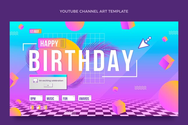 Canale youtube di compleanno sfumato retrò vaporwave