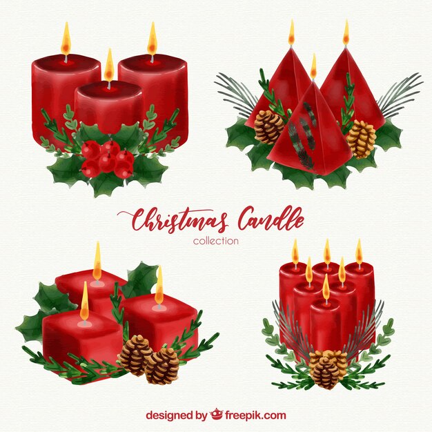 Candele di natale dell&#39;acquerello rosso