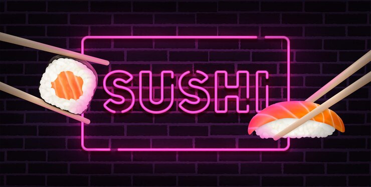 Vettore gratuito canta al neon del sushi bar