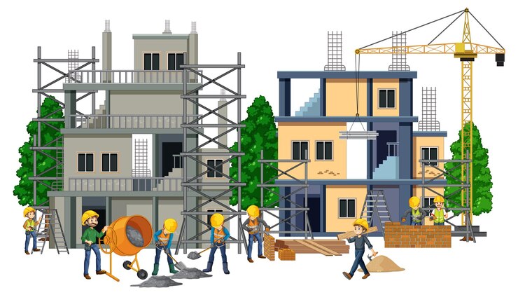 Vettore gratuito cantiere isolato con i lavoratori
