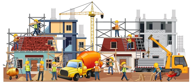 Vettore gratuito cantiere isolato con i lavoratori