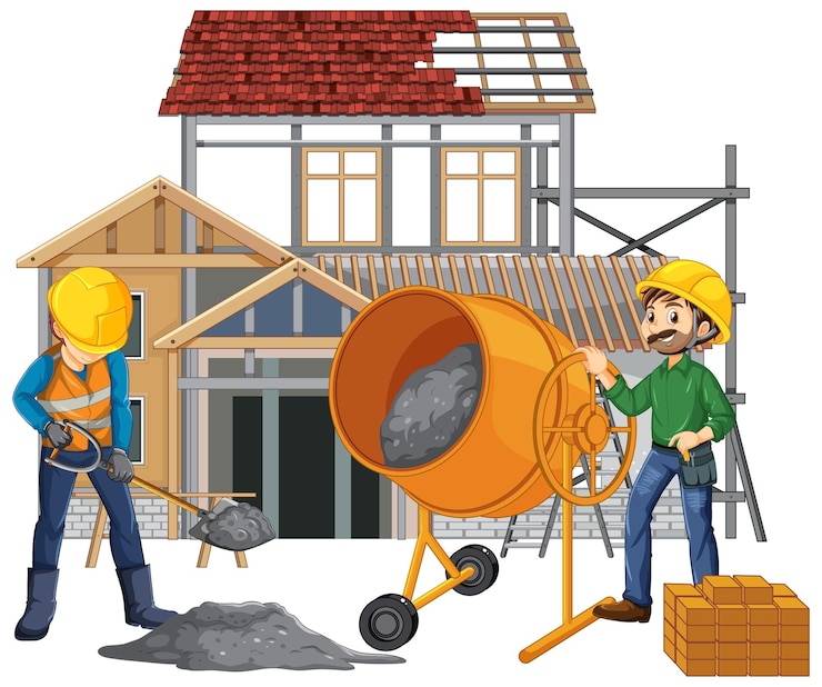 Vettore gratuito cantiere isolato con i lavoratori