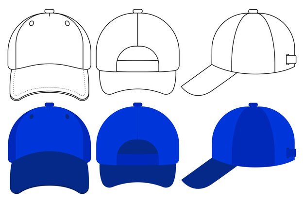 Cappello da baseball lato anteriore retro linea di vista e piatto