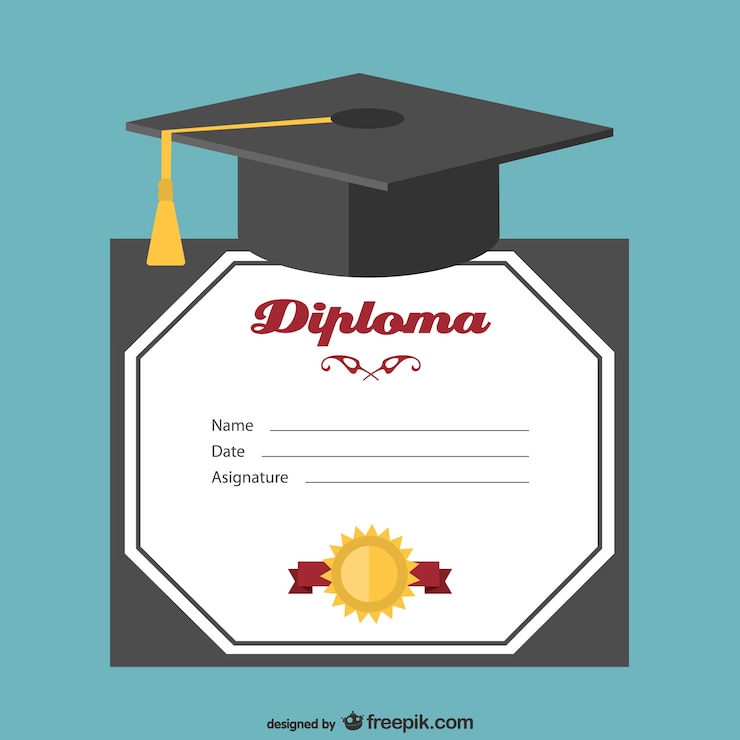 Vettore gratuito cappello di laurea e certificato di vettore